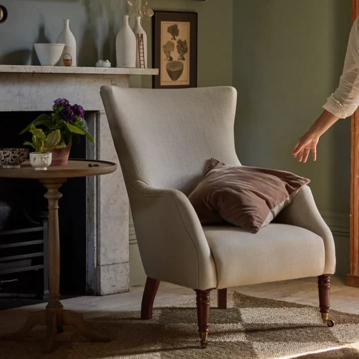 Natural Linen Wingback Chair